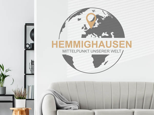 Wandtattoo Hemmighausen - Mittelpunkt unserer Welt mit Pin im Globus