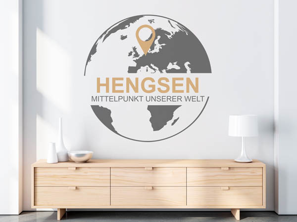 Wandtattoo Hengsen - Mittelpunkt unserer Welt mit Pin im Globus