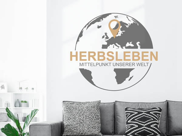 Wandtattoo Herbsleben - Mittelpunkt unserer Welt mit Pin im Globus