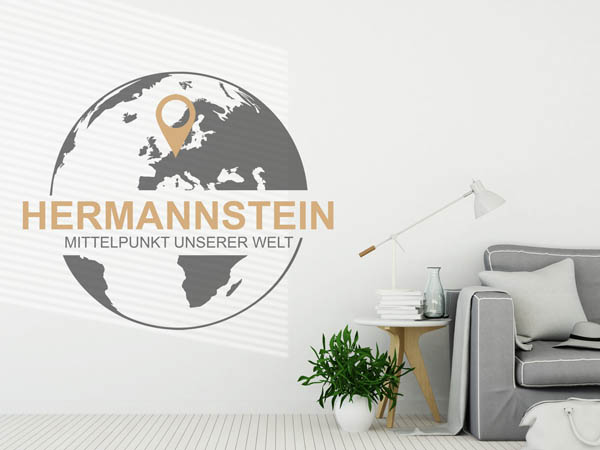 Wandtattoo Hermannstein - Mittelpunkt unserer Welt mit Pin im Globus