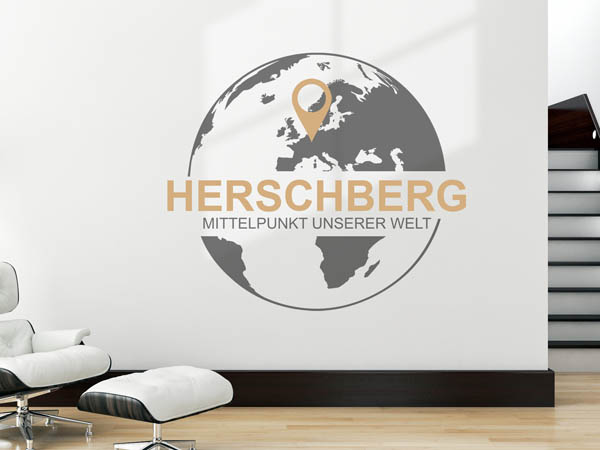 Wandtattoo Herschberg - Mittelpunkt unserer Welt mit Pin im Globus