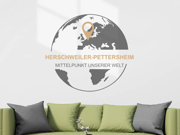 Wandtattoo Herschweiler-Pettersheim - Mittelpunkt unserer Welt mit Pin im Globus