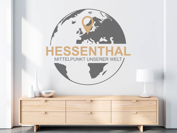 Wandtattoo Hessenthal - Mittelpunkt unserer Welt mit Pin im Globus