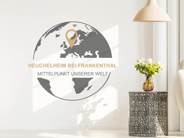 Wandtattoo Heuchelheim bei Frankenthal - Mittelpunkt unserer Welt mit Pin im Globus