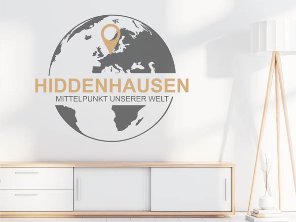 Wandtattoo Hiddenhausen - Mittelpunkt unserer Welt mit Pin im Globus