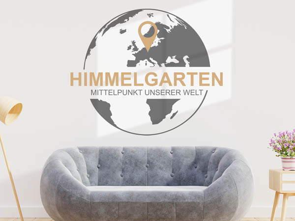 Wandtattoo Himmelgarten - Mittelpunkt unserer Welt mit Pin im Globus