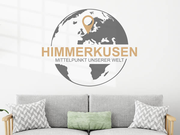 Wandtattoo Himmerkusen - Mittelpunkt unserer Welt mit Pin im Globus