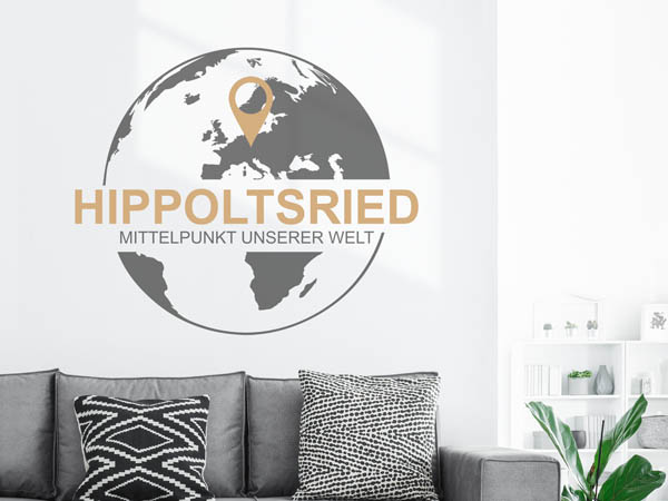 Wandtattoo Hippoltsried - Mittelpunkt unserer Welt mit Pin im Globus