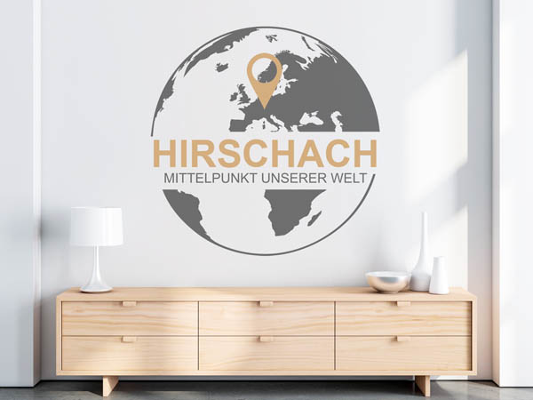 Wandtattoo Hirschach - Mittelpunkt unserer Welt mit Pin im Globus