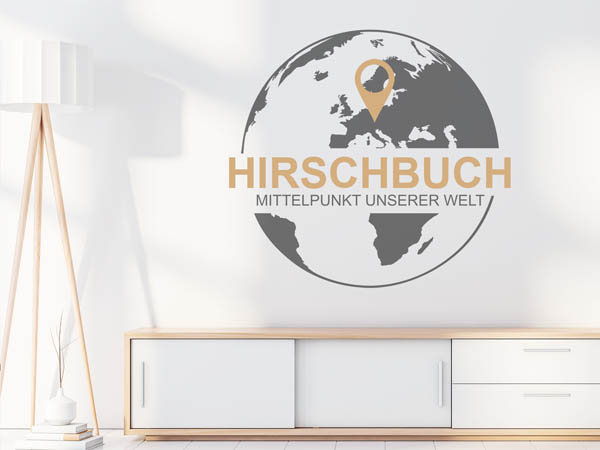 Wandtattoo Hirschbuch - Mittelpunkt unserer Welt mit Pin im Globus