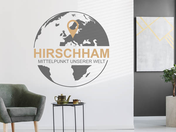 Wandtattoo Hirschham - Mittelpunkt unserer Welt mit Pin im Globus