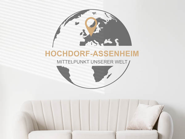 Wandtattoo Hochdorf-Assenheim - Mittelpunkt unserer Welt mit Pin im Globus