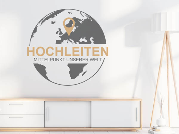 Wandtattoo Hochleiten - Mittelpunkt unserer Welt mit Pin im Globus