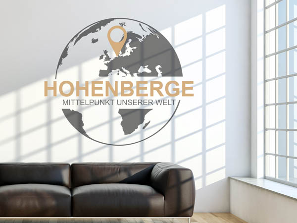 Wandtattoo Hohenberge - Mittelpunkt unserer Welt mit Pin im Globus