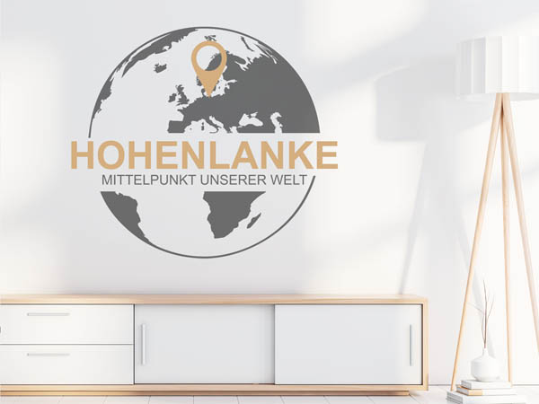Wandtattoo Hohenlanke - Mittelpunkt unserer Welt mit Pin im Globus