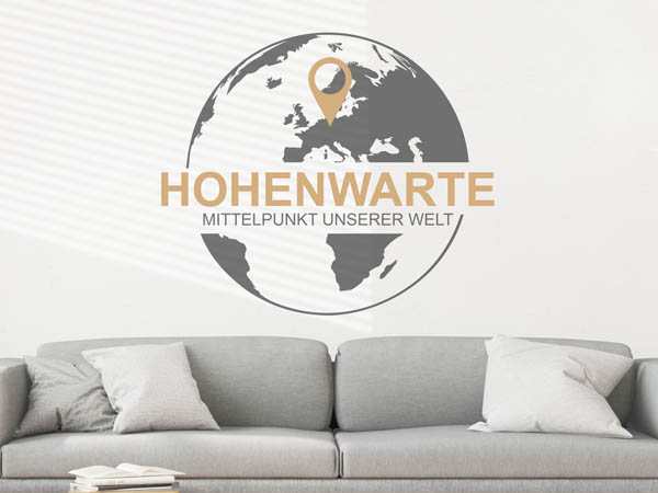 Wandtattoo Hohenwarte - Mittelpunkt unserer Welt mit Pin im Globus