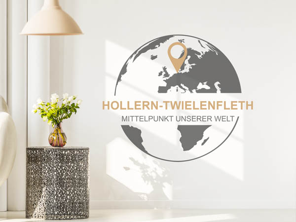 Wandtattoo Hollern-Twielenfleth - Mittelpunkt unserer Welt mit Pin im Globus