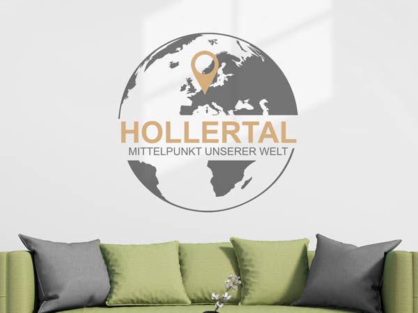 Wandtattoo Hollertal - Mittelpunkt unserer Welt mit Pin im Globus