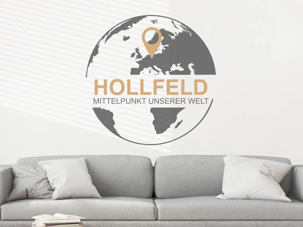 Wandtattoo Hollfeld - Mittelpunkt unserer Welt mit Pin im Globus
