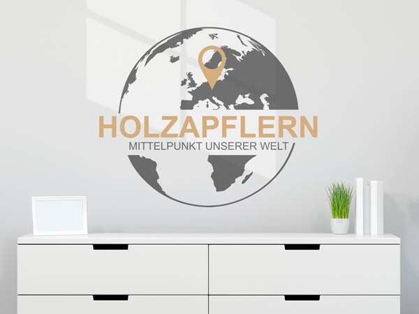 Wandtattoo Holzapflern - Mittelpunkt unserer Welt mit Pin im Globus