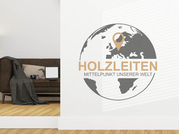Wandtattoo Holzleiten - Mittelpunkt unserer Welt mit Pin im Globus