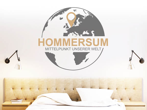 Wandtattoo Hommersum - Mittelpunkt unserer Welt mit Pin im Globus