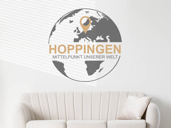Wandtattoo Hoppingen - Mittelpunkt unserer Welt mit Pin im Globus
