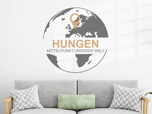 Wandtattoo Hungen - Mittelpunkt unserer Welt mit Pin im Globus