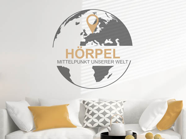 Wandtattoo Hörpel - Mittelpunkt unserer Welt mit Pin im Globus