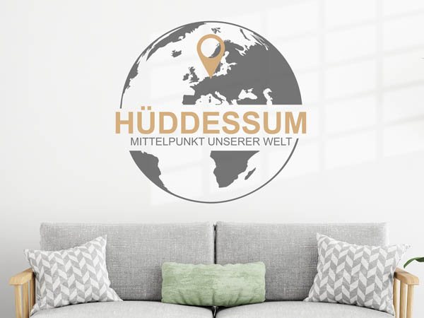 Wandtattoo Hüddessum - Mittelpunkt unserer Welt mit Pin im Globus