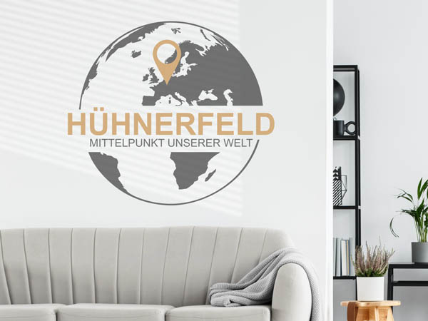 Wandtattoo Hühnerfeld - Mittelpunkt unserer Welt mit Pin im Globus