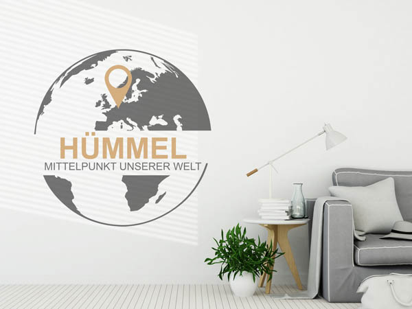 Wandtattoo Hümmel - Mittelpunkt unserer Welt mit Pin im Globus