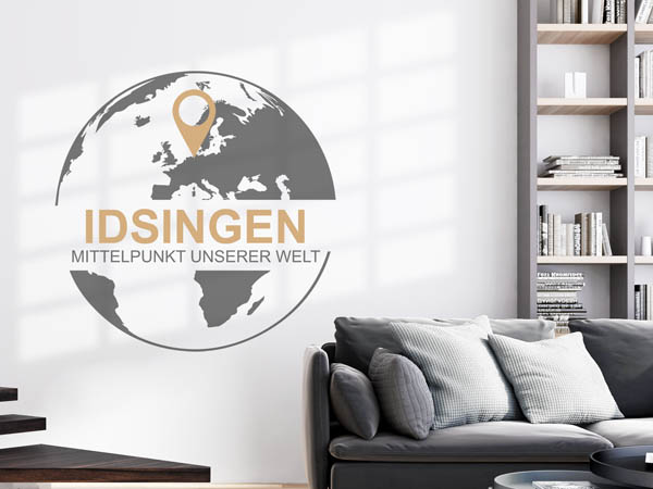 Wandtattoo Idsingen - Mittelpunkt unserer Welt mit Pin im Globus