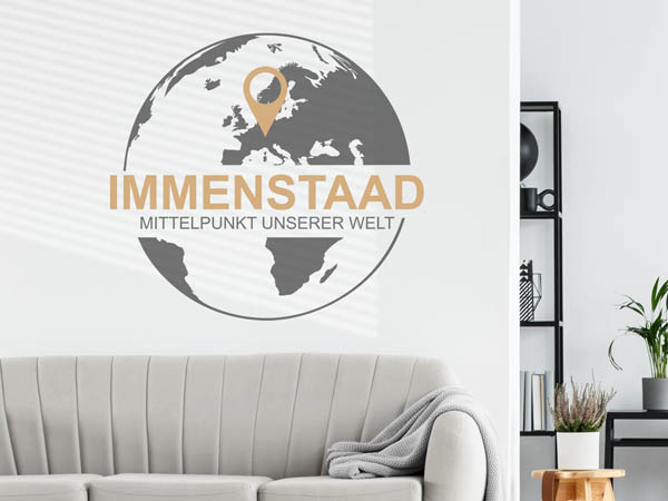 Wandtattoo Immenstaad - Mittelpunkt unserer Welt mit Pin im Globus