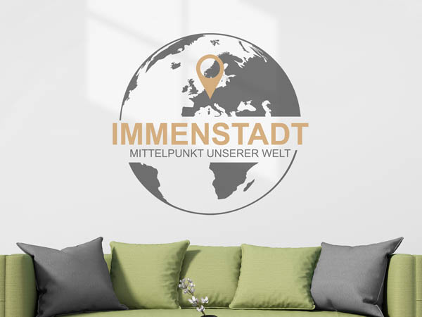 Wandtattoo Immenstadt - Mittelpunkt unserer Welt mit Pin im Globus