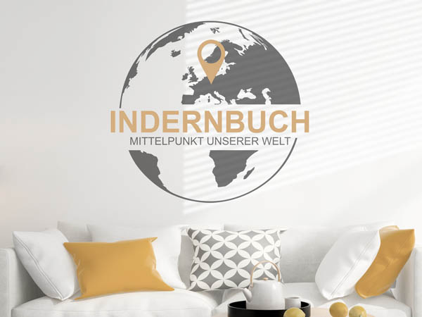 Wandtattoo Indernbuch - Mittelpunkt unserer Welt mit Pin im Globus