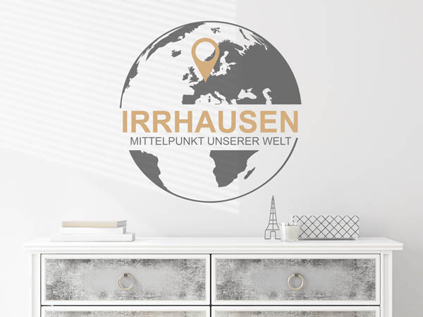 Wandtattoo Irrhausen - Mittelpunkt unserer Welt mit Pin im Globus