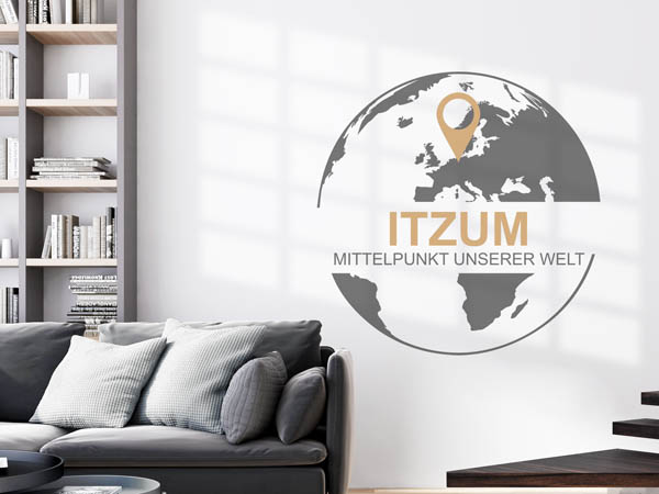 Wandtattoo Itzum - Mittelpunkt unserer Welt mit Pin im Globus