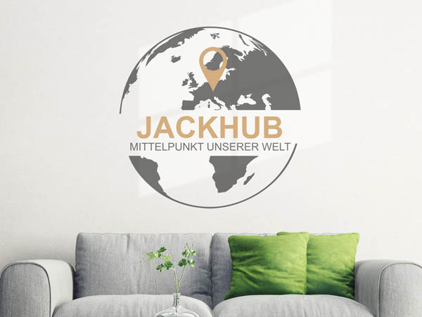 Wandtattoo Jackhub - Mittelpunkt unserer Welt mit Pin im Globus