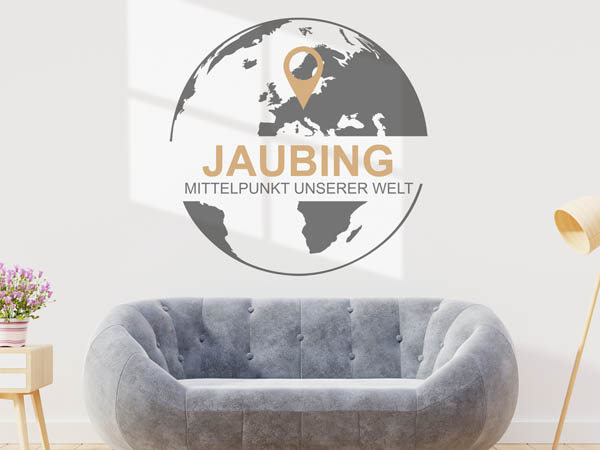 Wandtattoo Jaubing - Mittelpunkt unserer Welt mit Pin im Globus