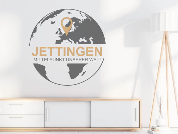 Wandtattoo Jettingen - Mittelpunkt unserer Welt mit Pin im Globus