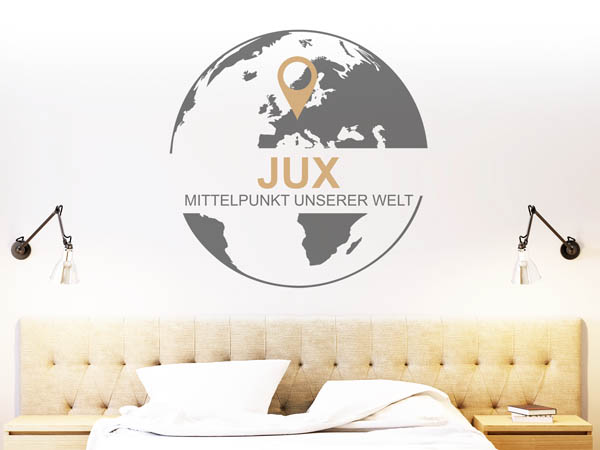 Wandtattoo Jux - Mittelpunkt unserer Welt mit Pin im Globus
