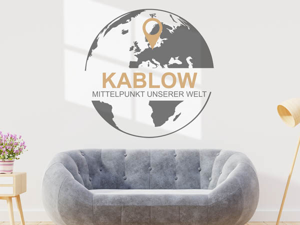 Wandtattoo Kablow - Mittelpunkt unserer Welt mit Pin im Globus