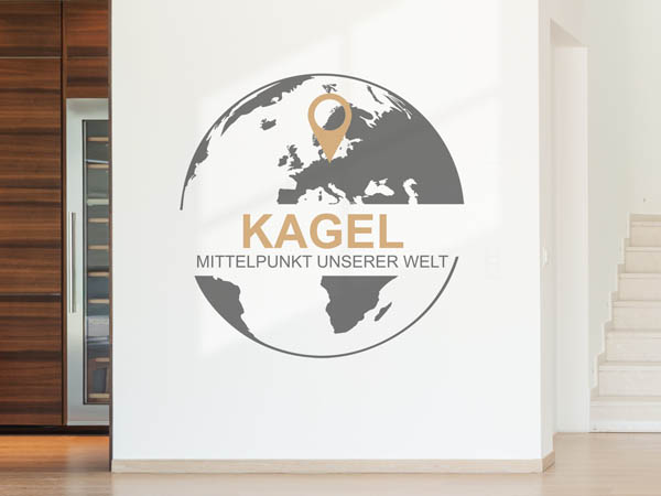 Wandtattoo Kagel - Mittelpunkt unserer Welt mit Pin im Globus