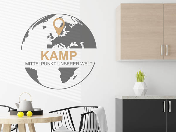 Wandtattoo Kamp - Mittelpunkt unserer Welt mit Pin im Globus