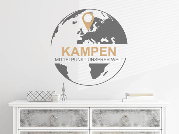 Wandtattoo Kampen - Mittelpunkt unserer Welt mit Pin im Globus