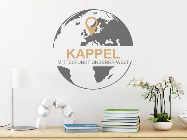 Wandtattoo Kappel - Mittelpunkt unserer Welt mit Pin im Globus
