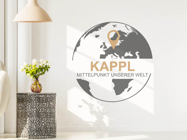 Wandtattoo Kappl - Mittelpunkt unserer Welt mit Pin im Globus