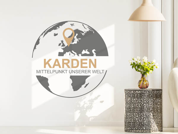Wandtattoo Karden - Mittelpunkt unserer Welt mit Pin im Globus