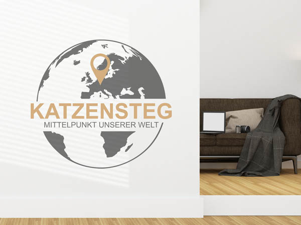 Wandtattoo Katzensteg - Mittelpunkt unserer Welt mit Pin im Globus